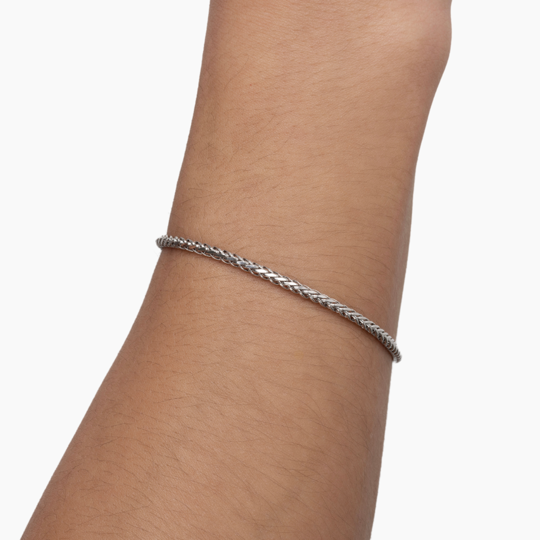 10K WHITE GOLD WHEAT BRACELET -3MM