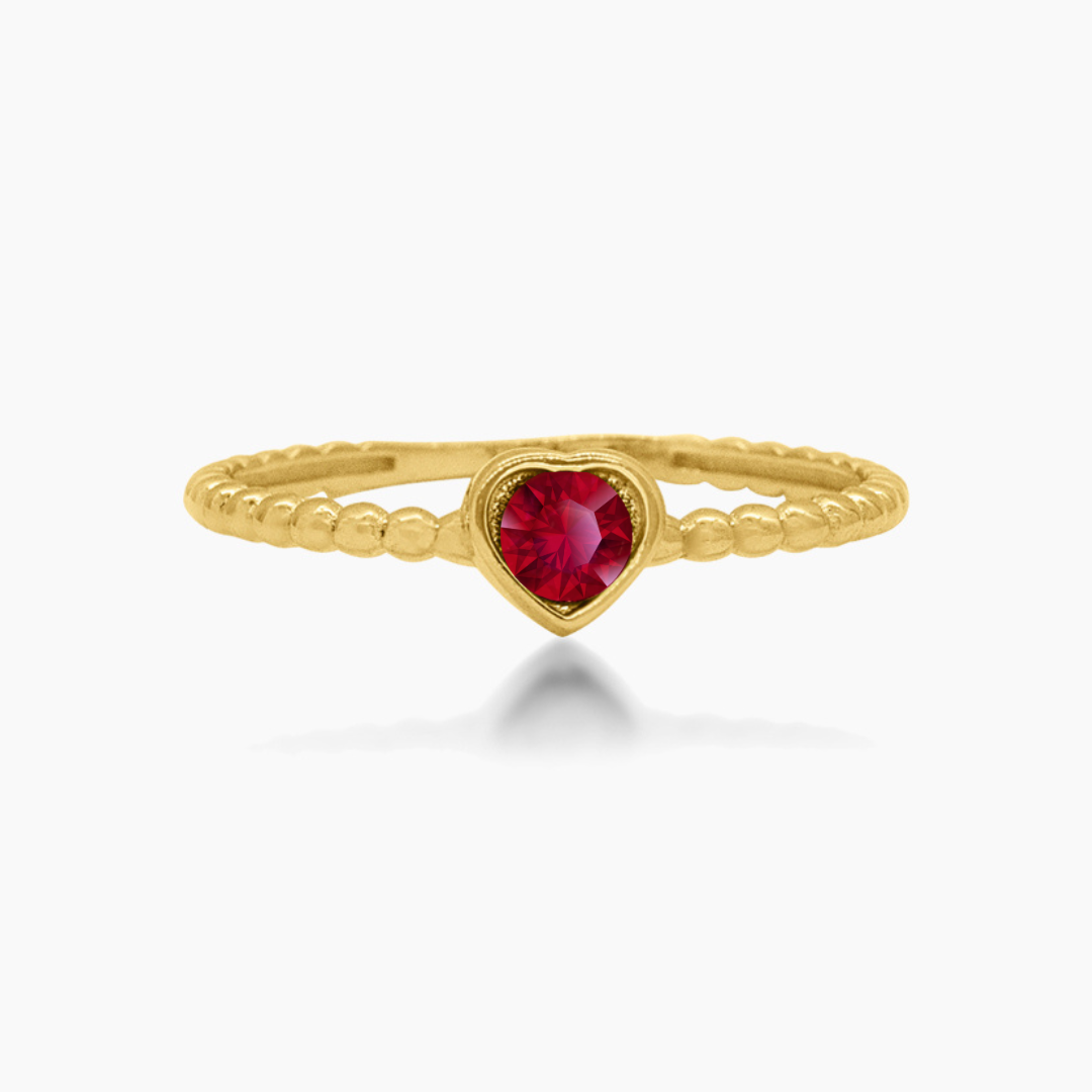 14K YELLOW GOLD HEART SET BEADED RING