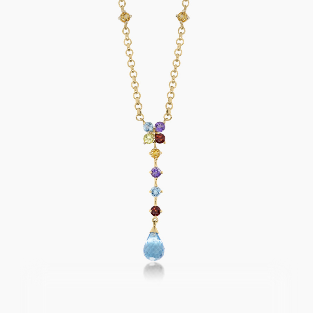 10K YELLOW GOLD PRISM PETALS CLOVER LARIAT NECKLACE