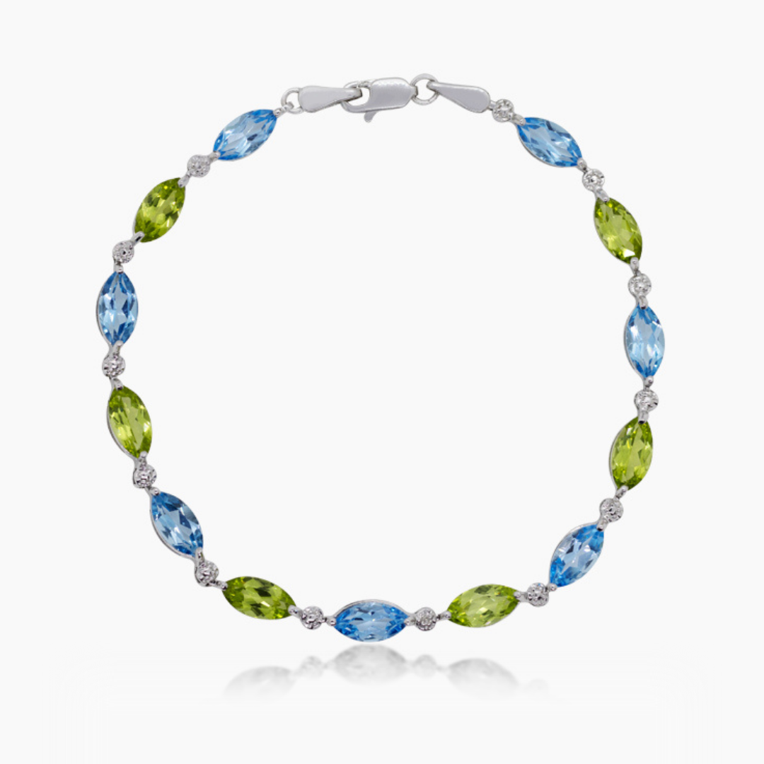 10K WHITE GOLD BLUE TOPAZ PERIDOT BRACELET