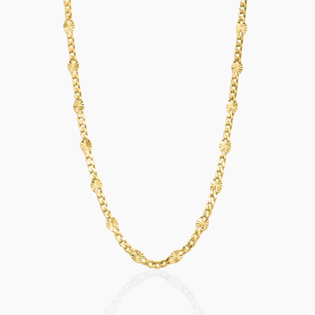 14K YELLOW GOLD STARBURST CUBAN MARINER CHAIN-2.5MM