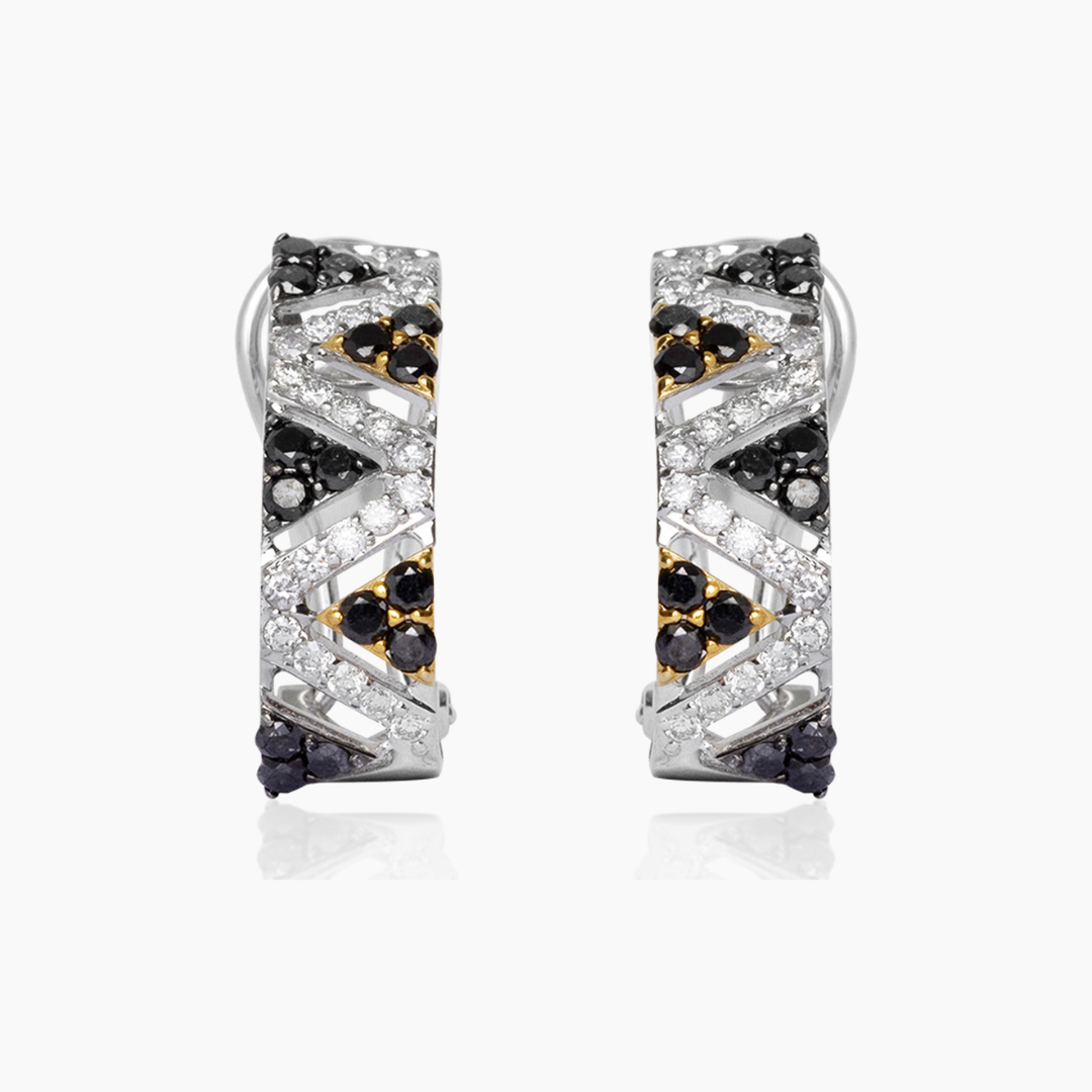 14K WHITE GOLD BLACK + WHITE DIAMOND PRISM HOOPS