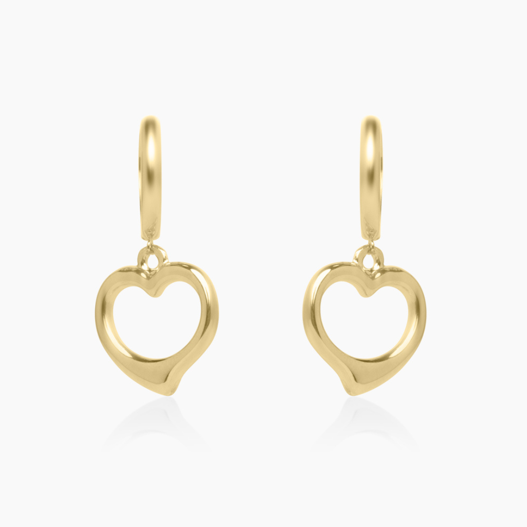 14K YELLOW GOLD DROP PINCHED HEART HUGGIES