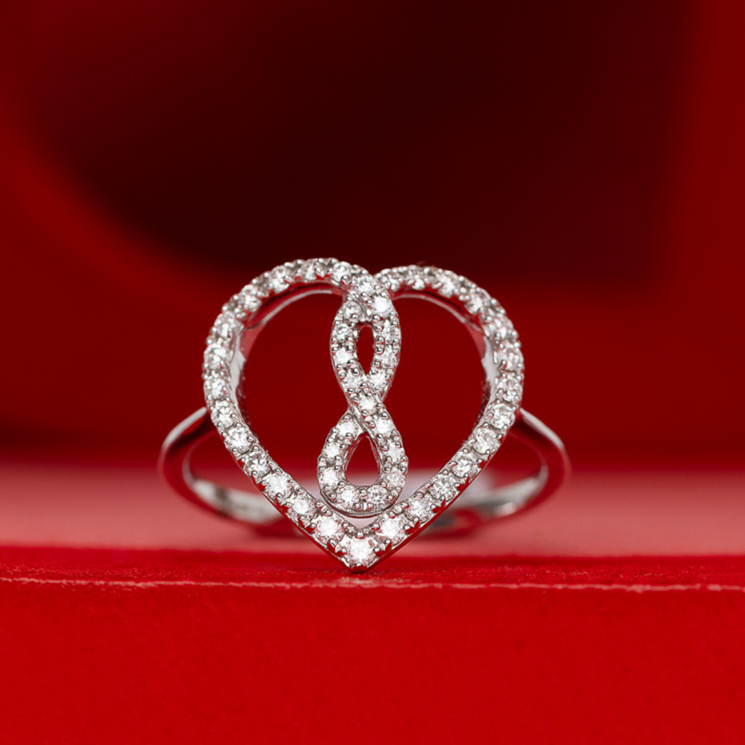 14K WHITE GOLD INFINITY HEART DIAMOND RING