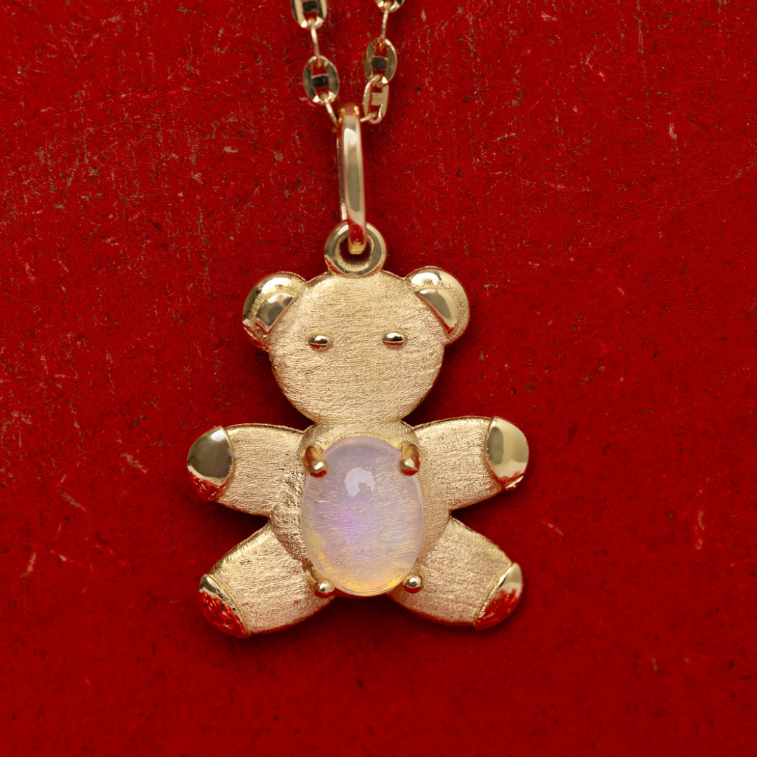 14K YELLOW GOLD OPAL BEAR HUG NECKLACE