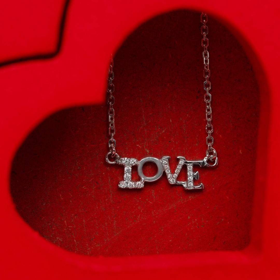 14K WHITE GOLD DIAMOND LOVE NECKLACE