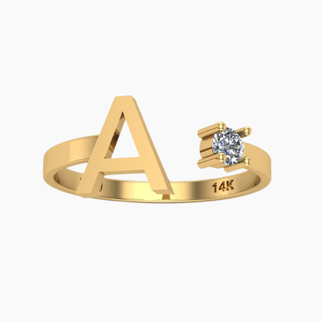 14K YELLOW GOLD INITIAL SINGLE DIAMOND OPEN RING