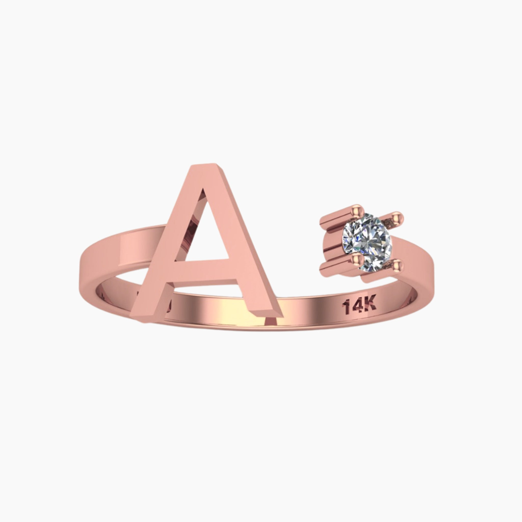14K ROSE GOLD INITIAL SINGLE DIAMOND OPEN RING