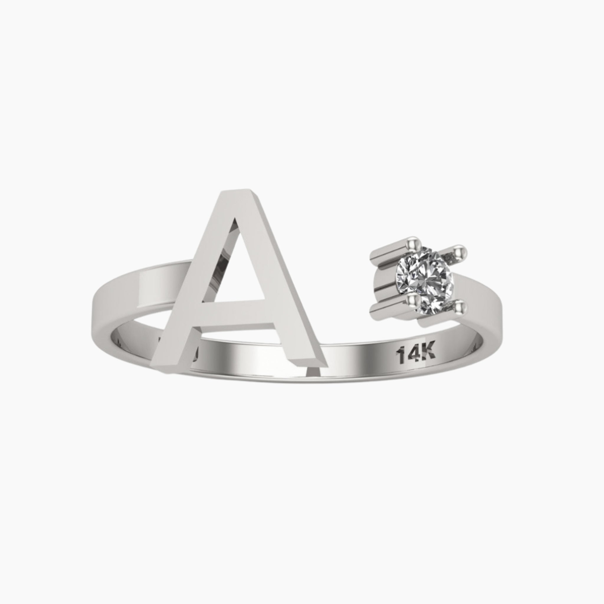 14K WHITE GOLD INITIAL SINGLE DIAMOND OPEN RING