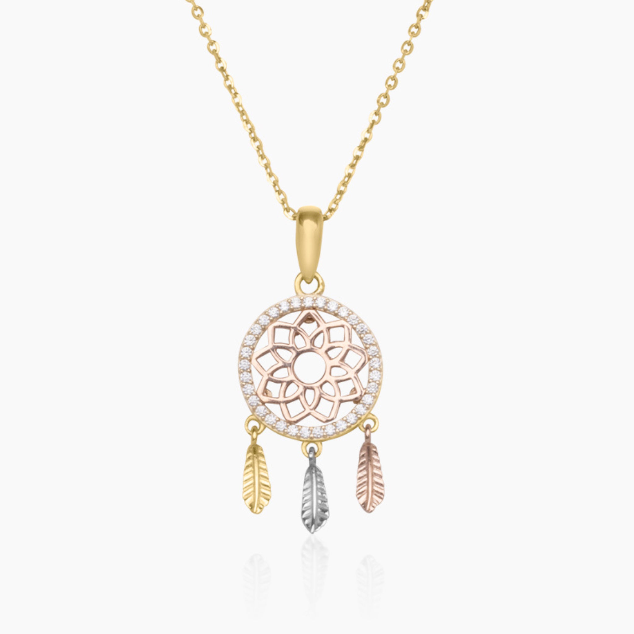 14K YELLOW GOLD CZ DREAM CATCHER NECKLACE