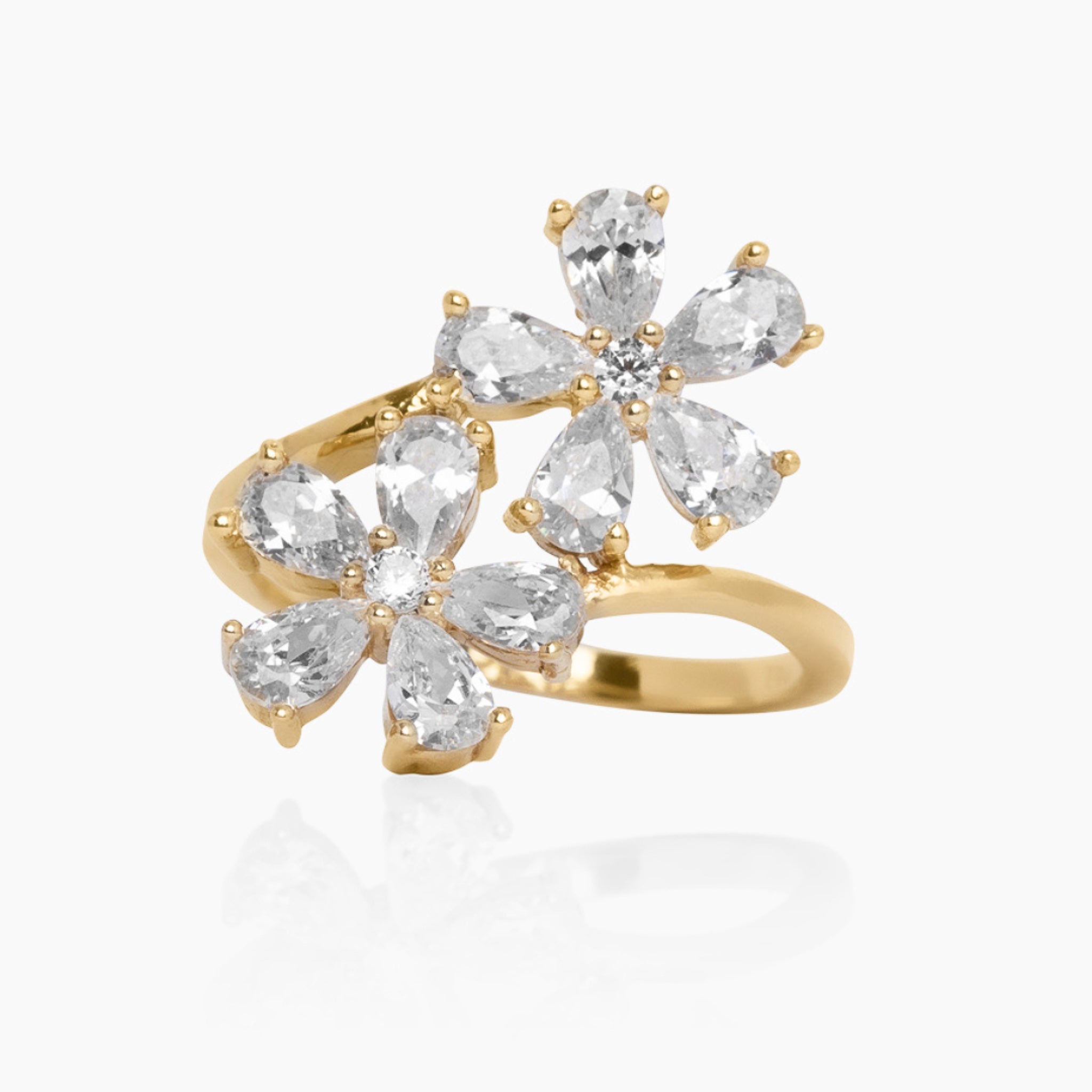 14K YELLOW GOLD DAISY CZ BYPASS RING