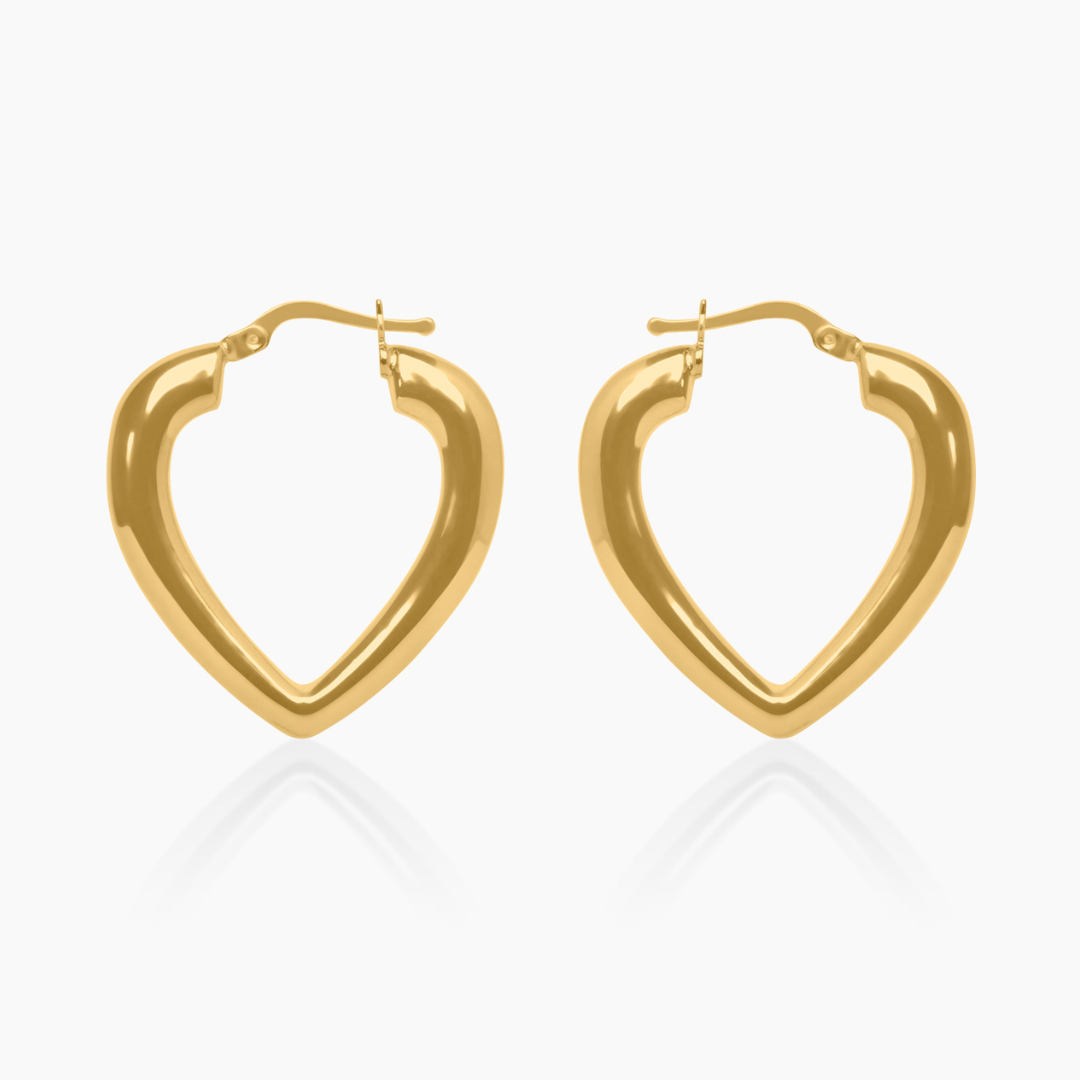 14K YELLOW GOLD HEART PUFF HOOPS