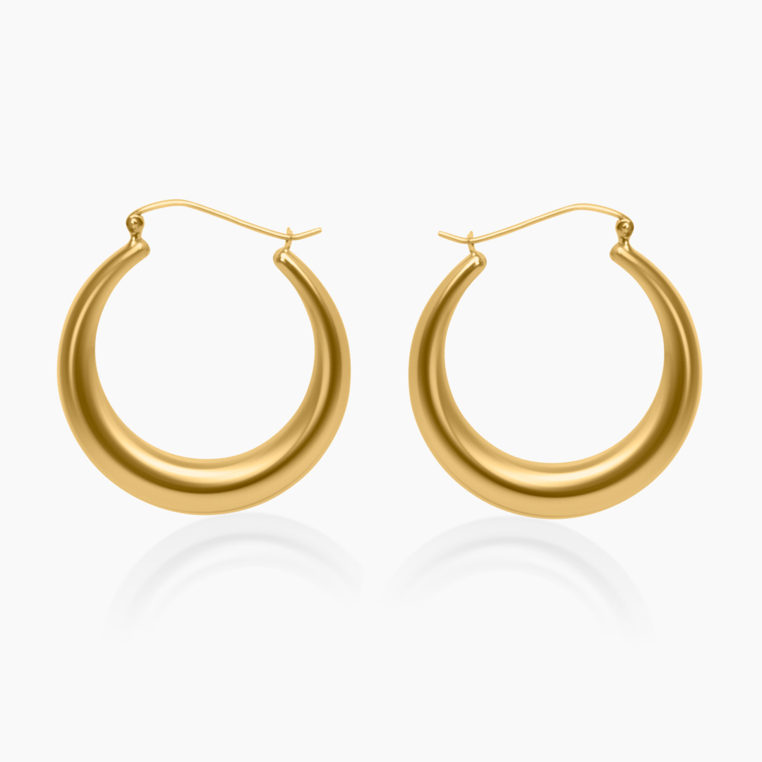 14K YELLOW GOLD PUFF TAPERED HOOPS