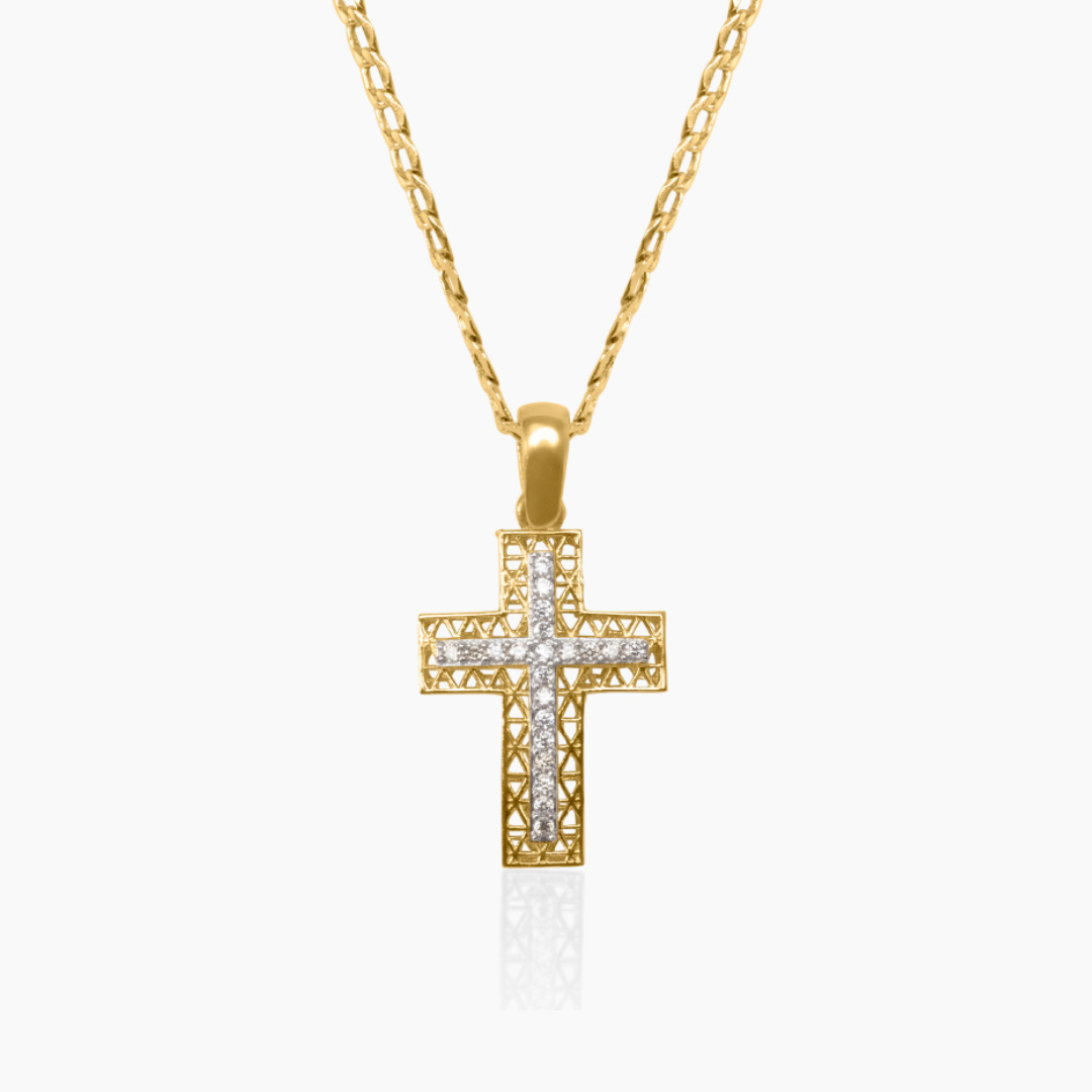 14K YELLOW GOLD GENESIS CROSS NECKLACE