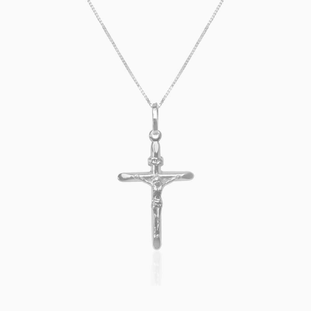 14K WHITE GOLD EZRA CROSS NECKLACE