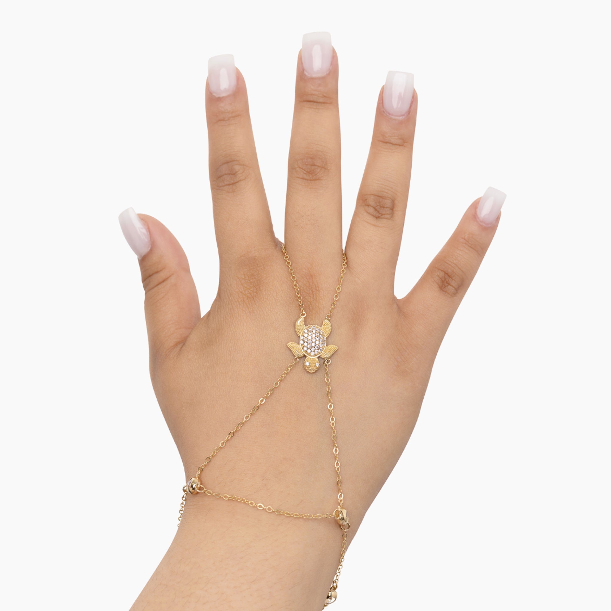 14K YELLOW GOLD TURTLE TRINKET HAND CHAIN