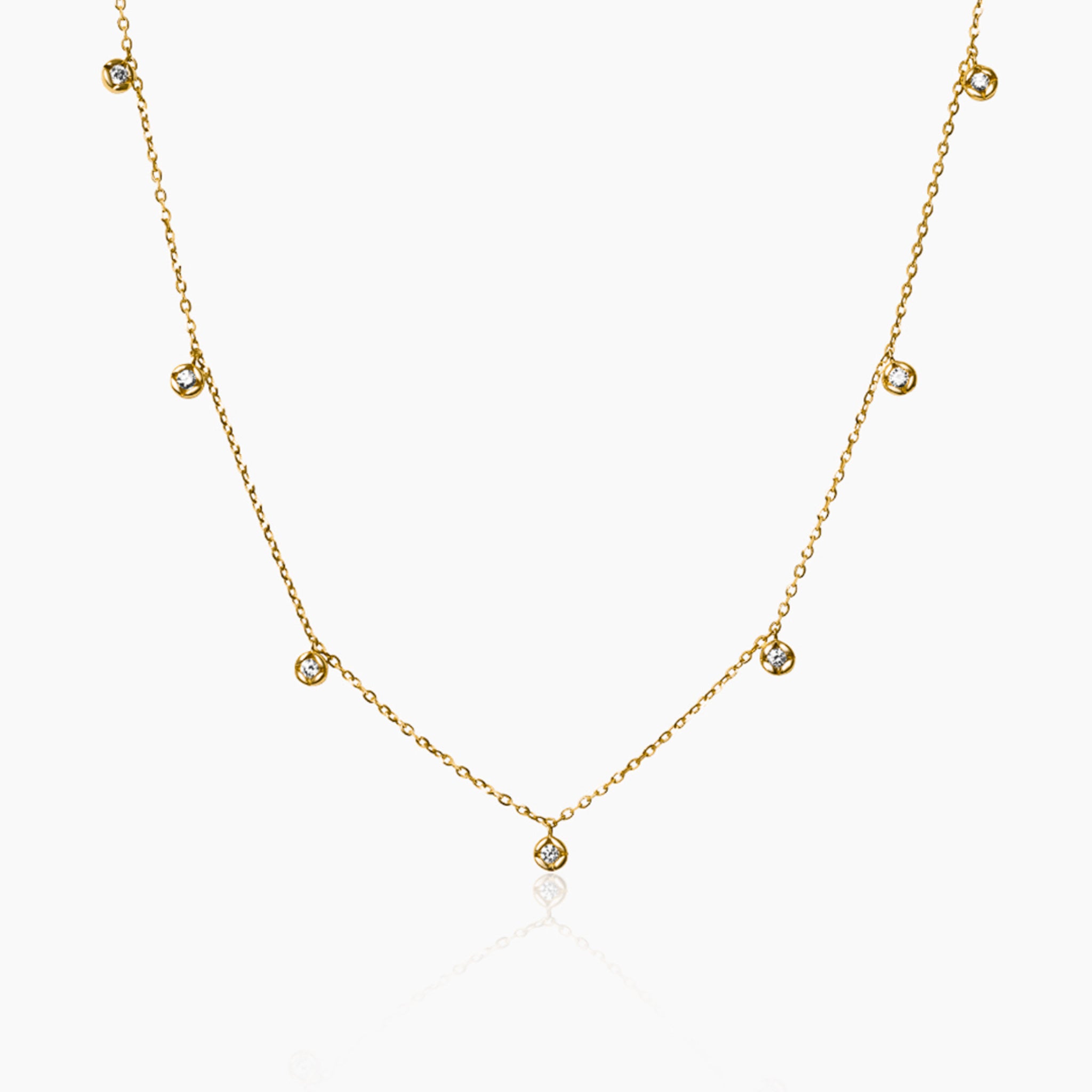 14K YELLOW GOLD DIAMOND BEZEL MINI DROPS NECKLACE
