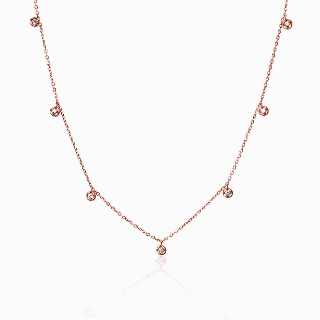 14K ROSE GOLD DIAMOND BEZEL MINI DROPS NECKLACE