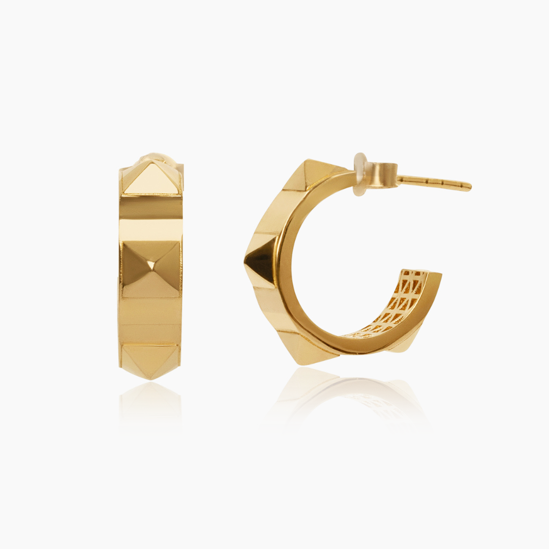 14K YELLOW GOLD STUDDED HOOPS