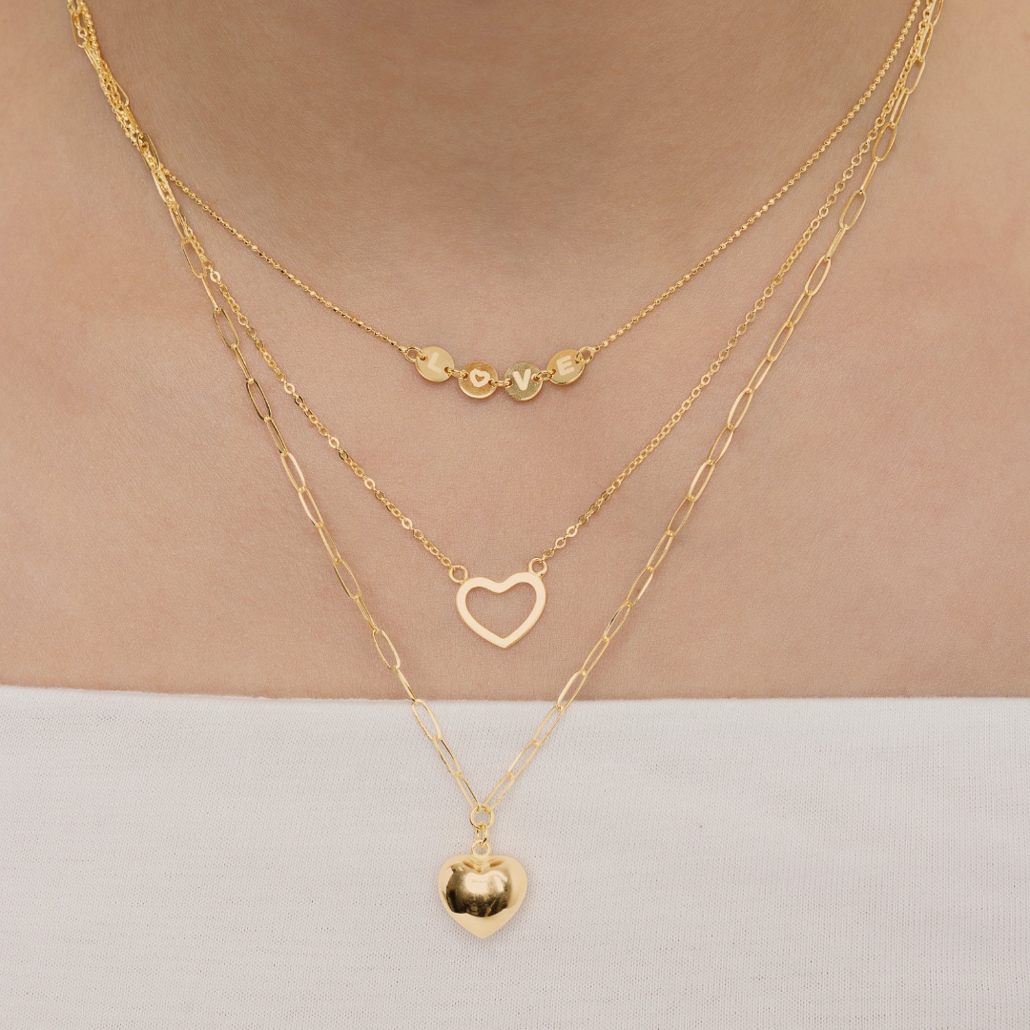 14K YELLOW GOLD 3 IN 1 LAYERS OF LOVE NECKLACE