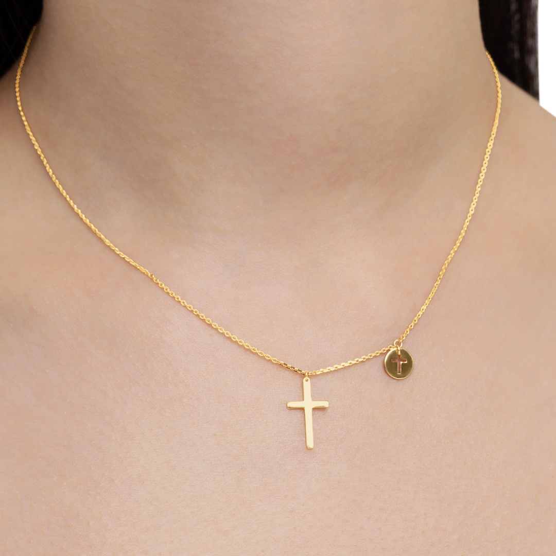 14K YELLOW GOLD JOHN DISC CROSS NECKLACE