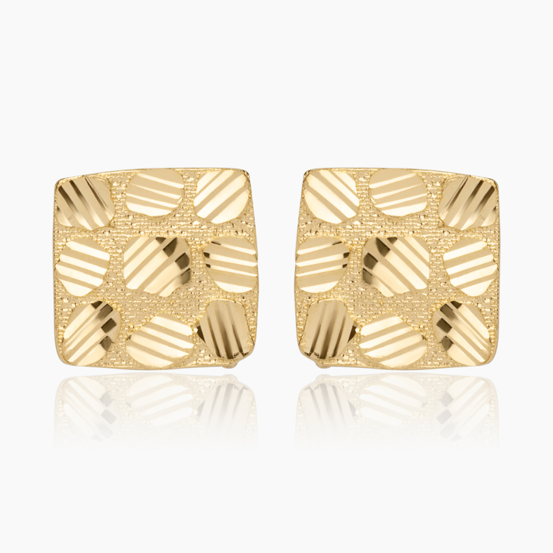 10K YELLOW GOLD SQUARE NUGGET EARRINGS -15MM