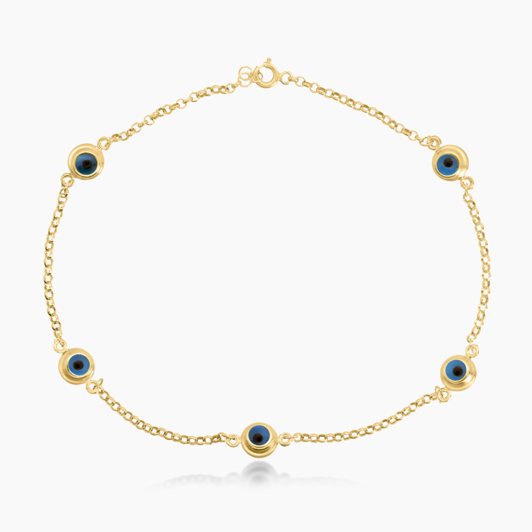 14K YELLOW GOLD ROLO BLUE EYE BRACELET