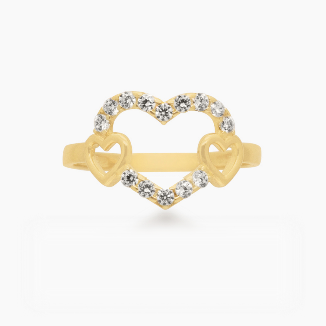 14K YELLOW GOLD TRINITY HEART RING