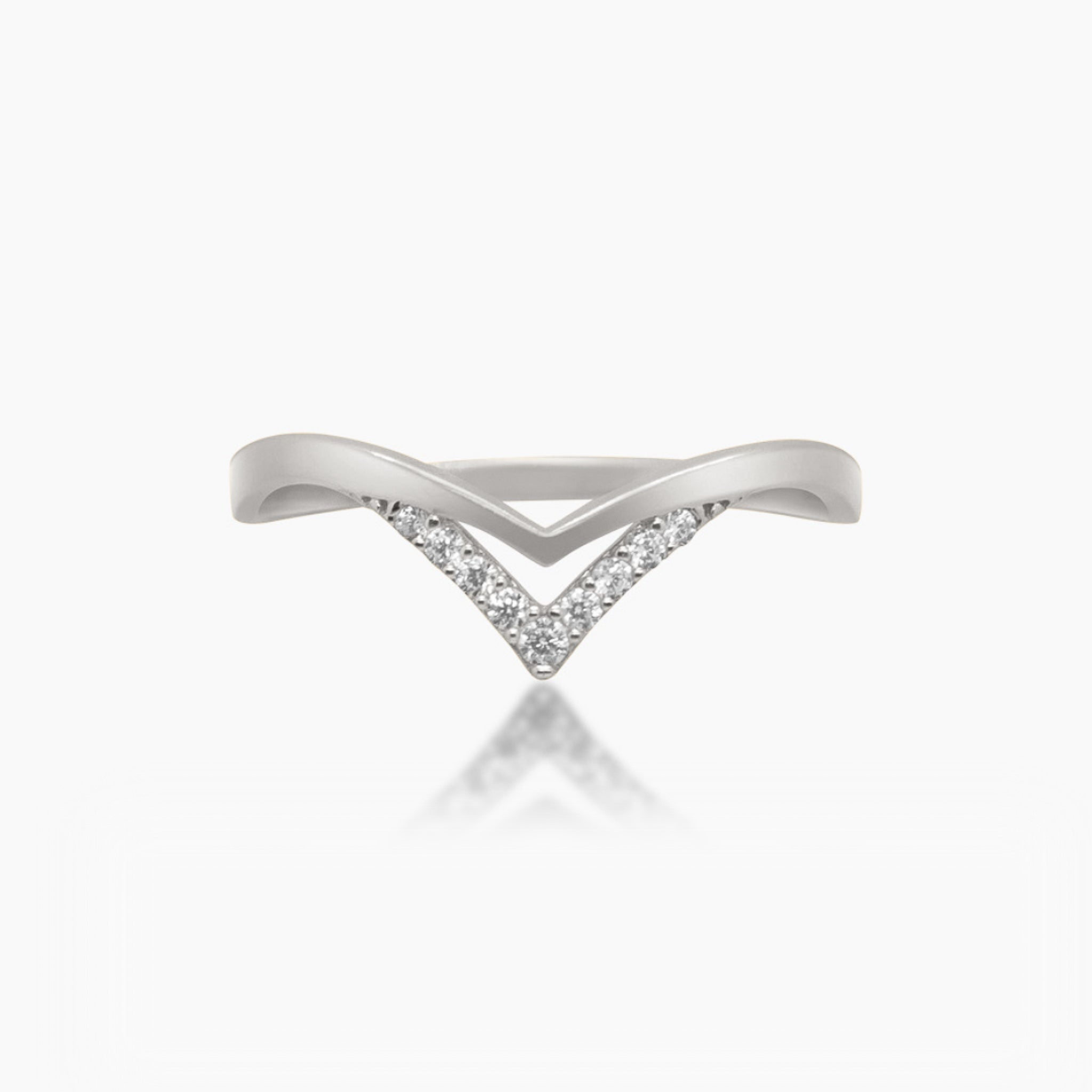 14K WHITE GOLD PAVE DOUBLE V RING