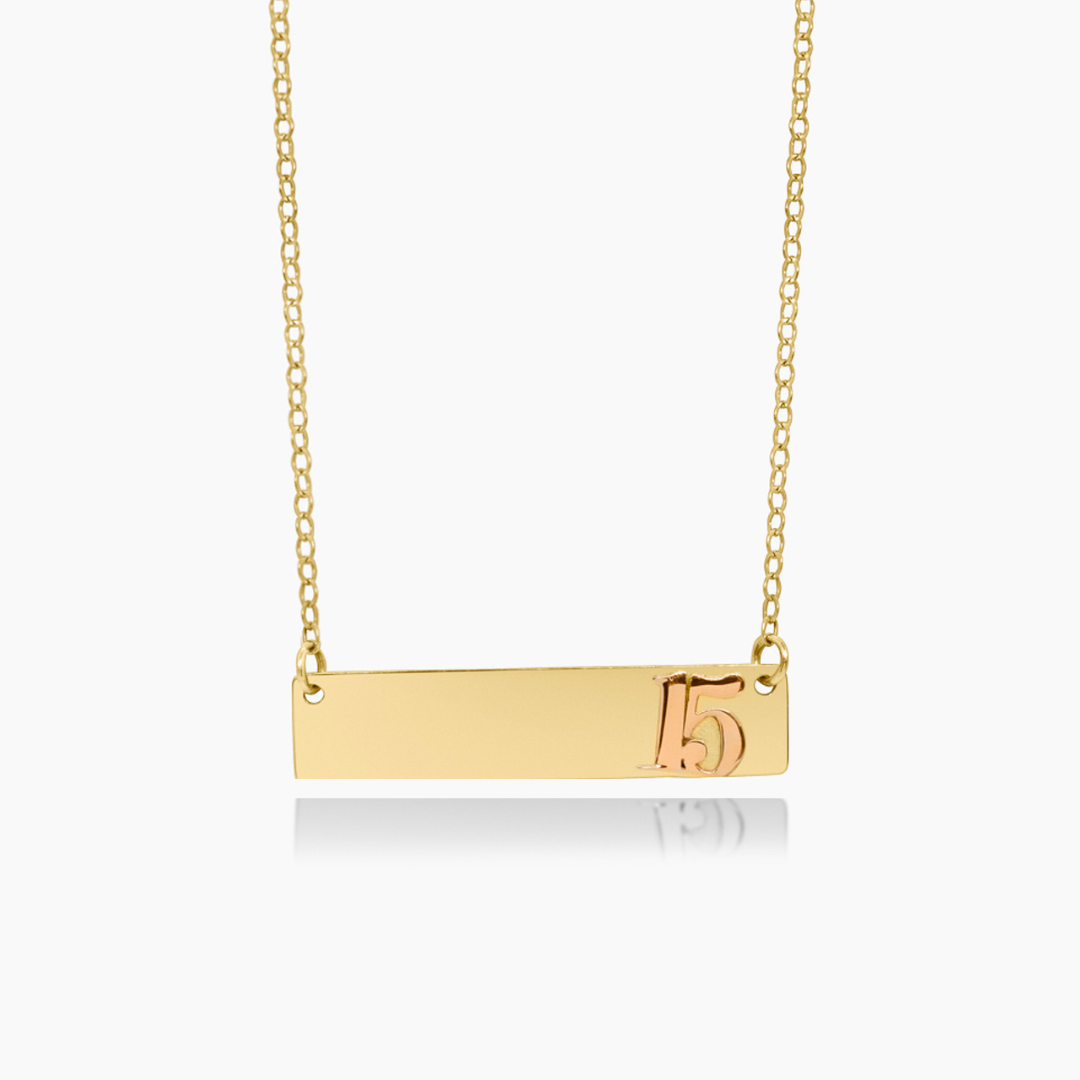 14K YELLOW GOLD MÍS 15 BAR NECKLACE -ENGRAVABLE