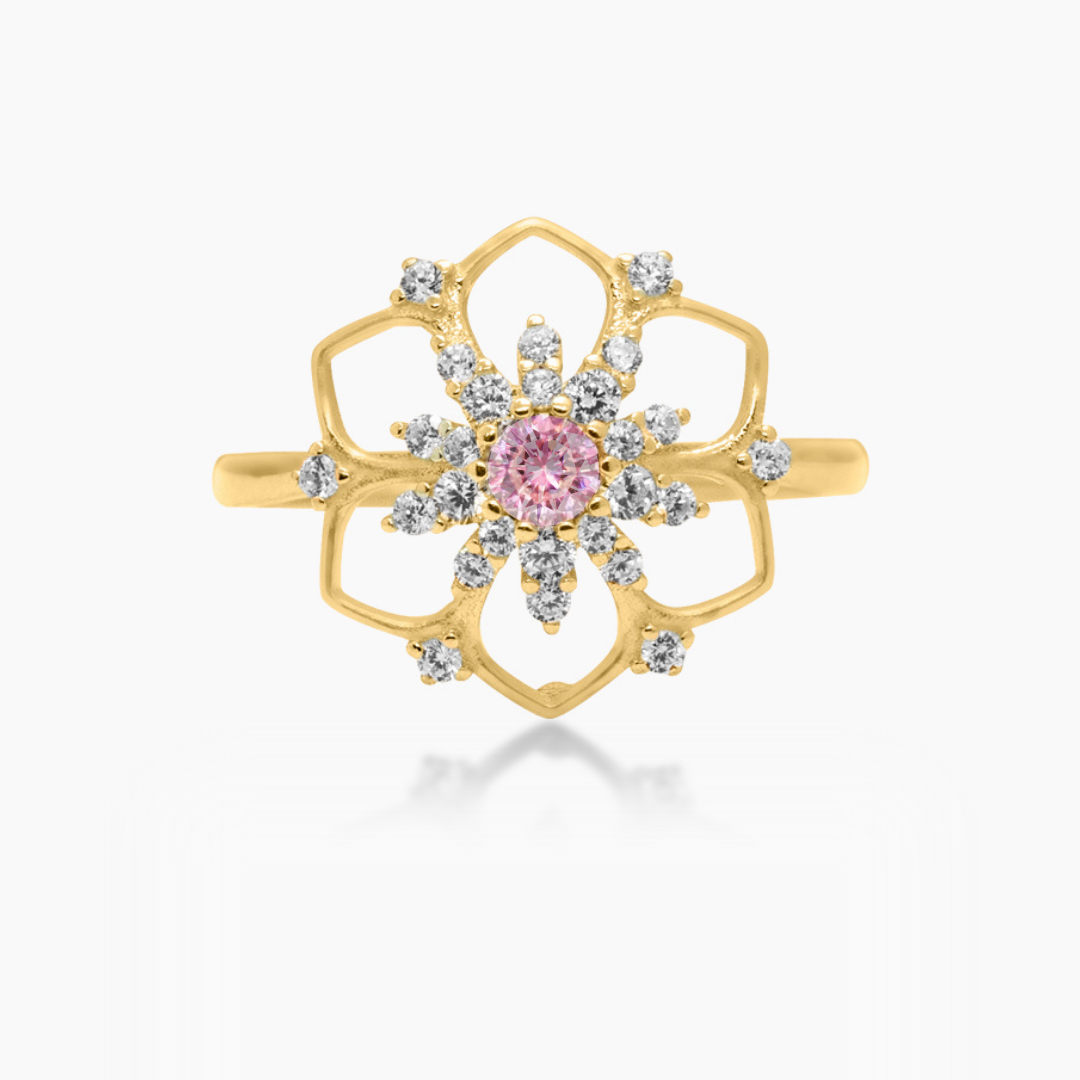 14K YELLOW GOLD PINK DAHLIA CZ RING