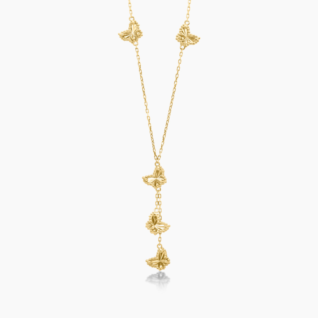 14K YELLOW GOLD DAZZLE WINGS BUTTERFLY LARIAT NECKLACE