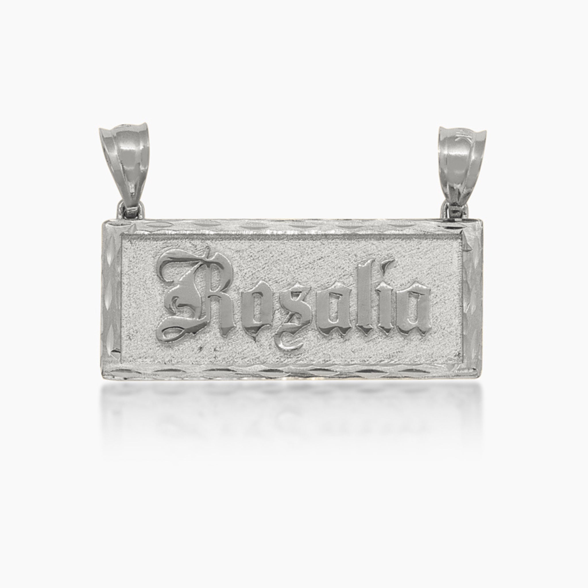 14K WHITE GOLD DIAMOND CUT OLD ENGLISH NAME PLATE