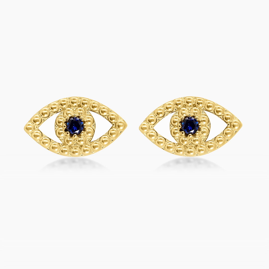 14K YELLOW GOLD INDIGO BLUE EYE STUDS