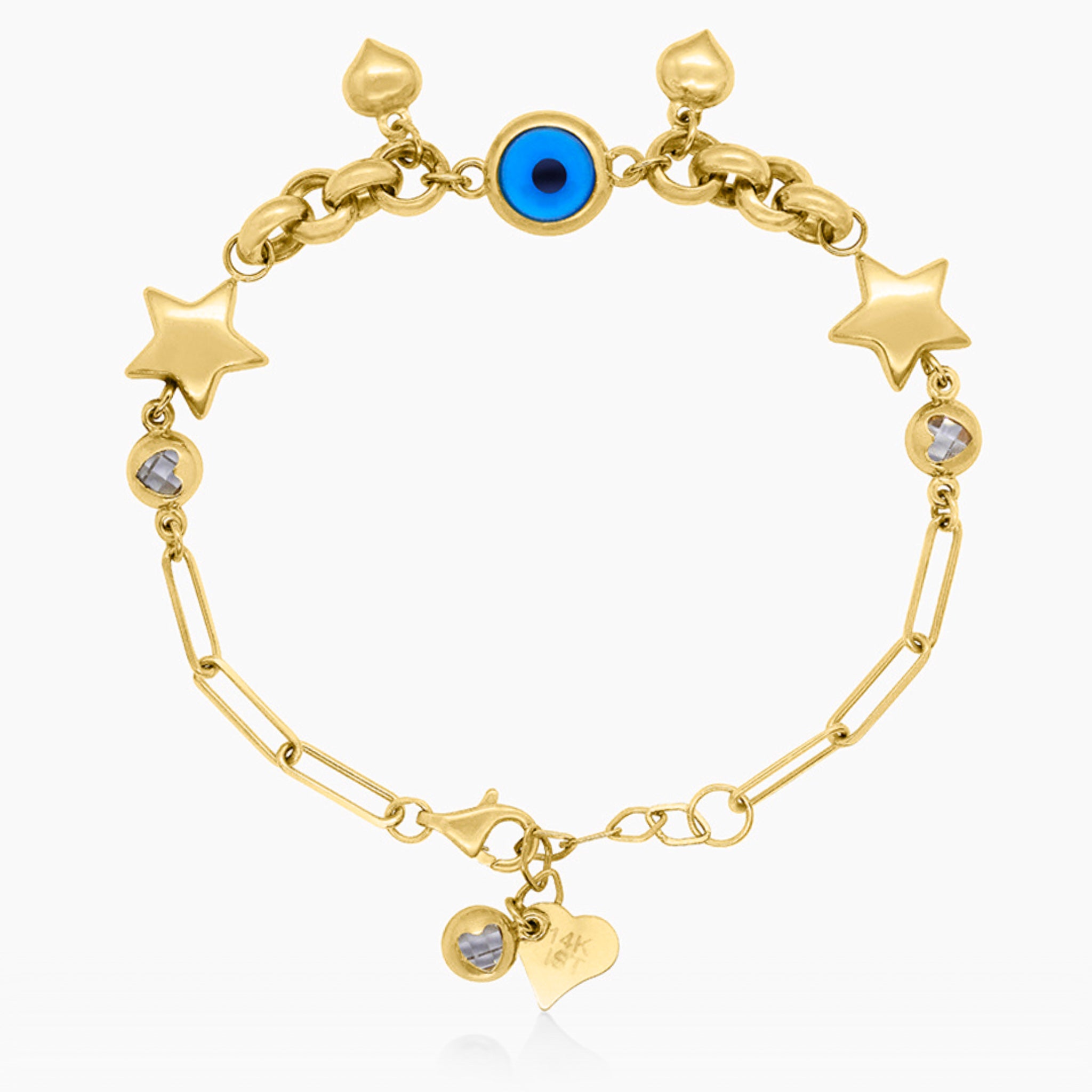 14K YELLOW GOLD CHARMED CELESTIAL VISION EYE BRACELET