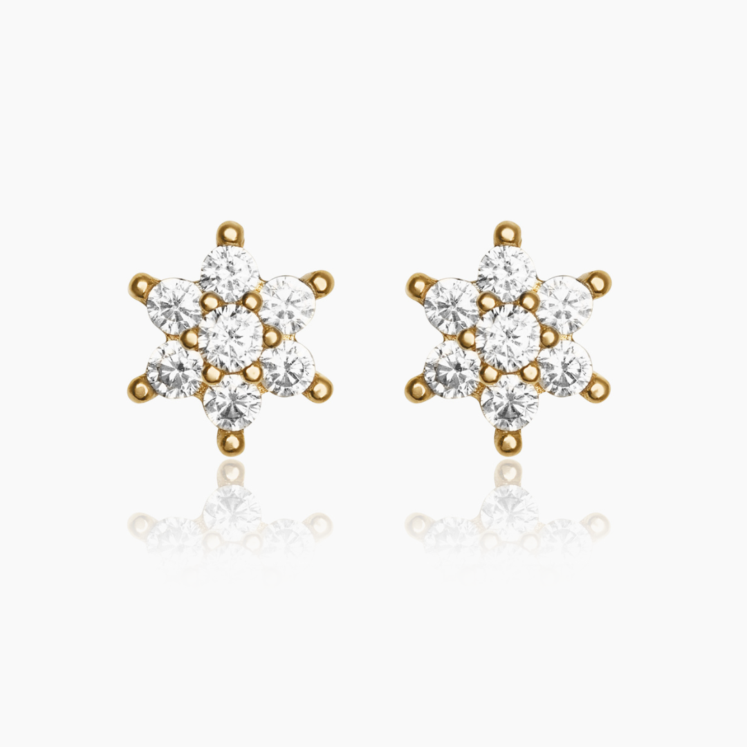 14K YELLOW GOLD FLOWER STUDS -WHITE