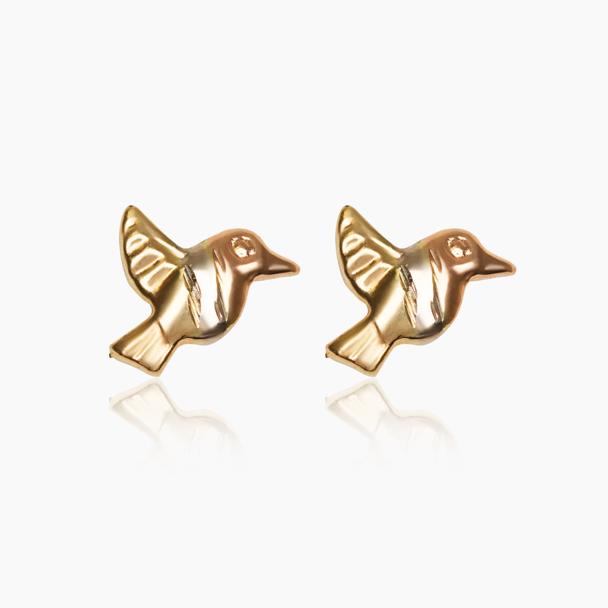 14K TRI COLOR GOLD BIRD STUDS