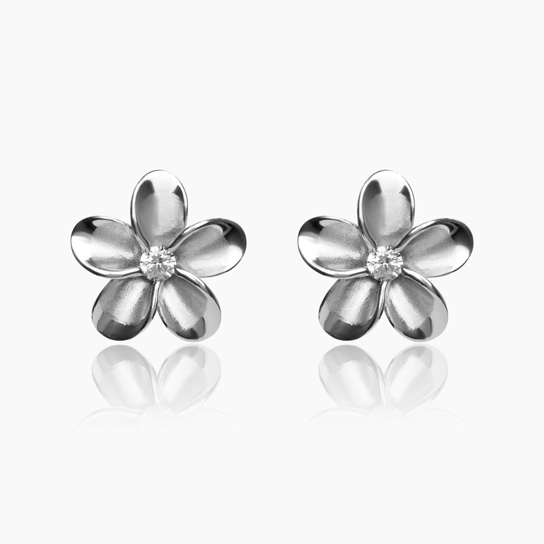 14K WHITE GOLD THALINA FLOWER STUDS