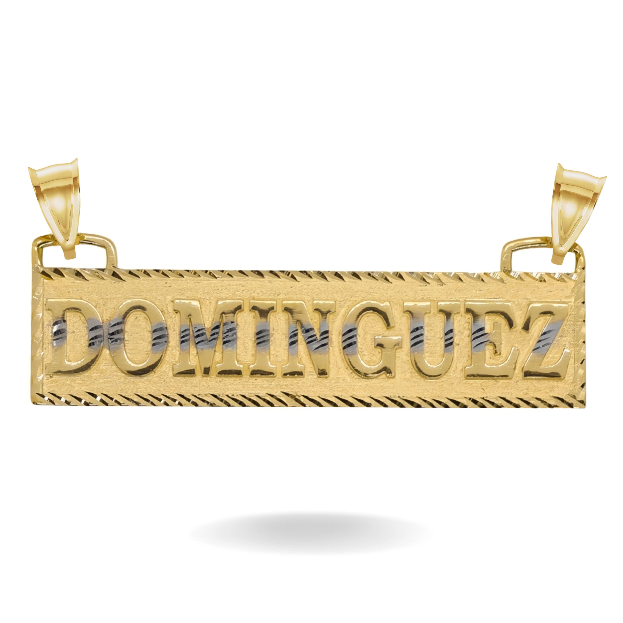 14K TWO TONED GOLD DIAMOND CUT BLOCK SLIM NAME PLATE
