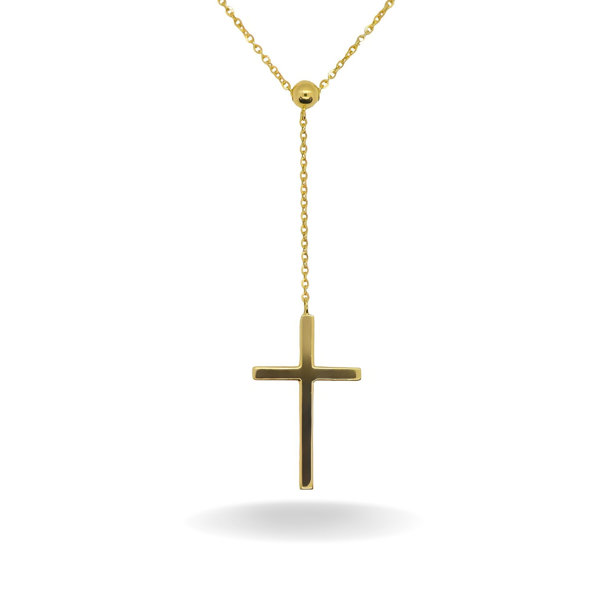 14K YELLOW GOLD LARIAT CROSS DROP NECKLACE