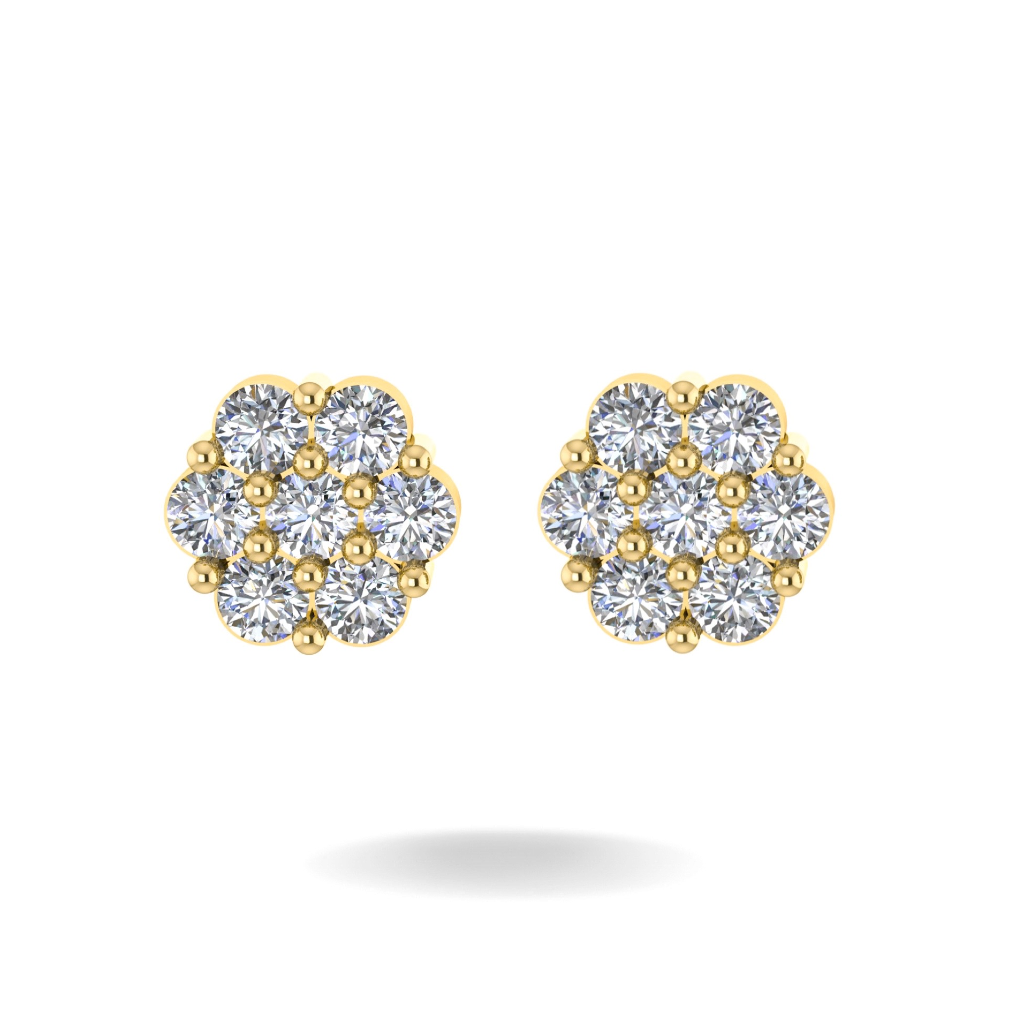 10K YELLOW GOLD CZ HONEYCOMB STUD EARRINGS -11MM