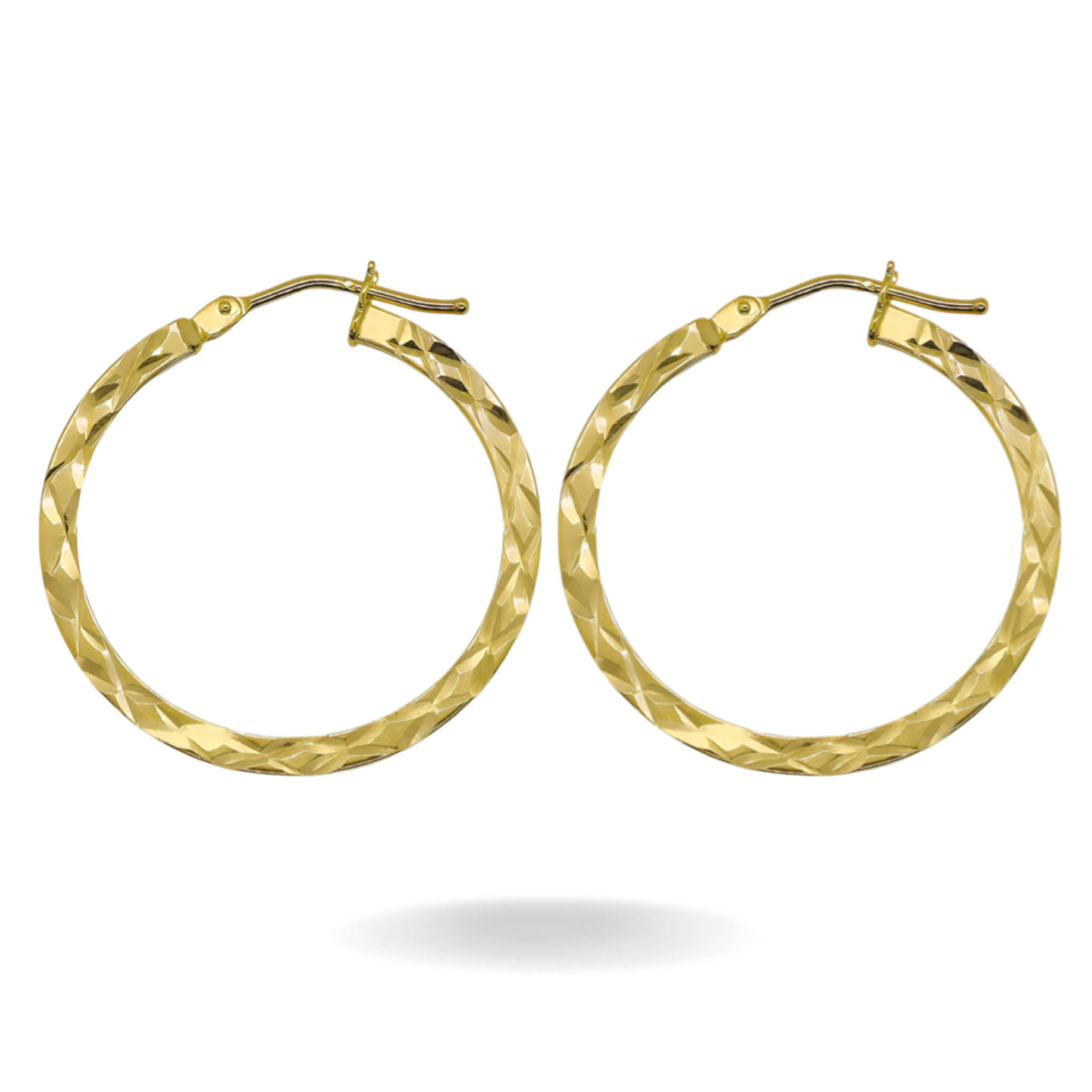 14K YELLOW GOLD DIAMOND-CUT FLAT HOOPS