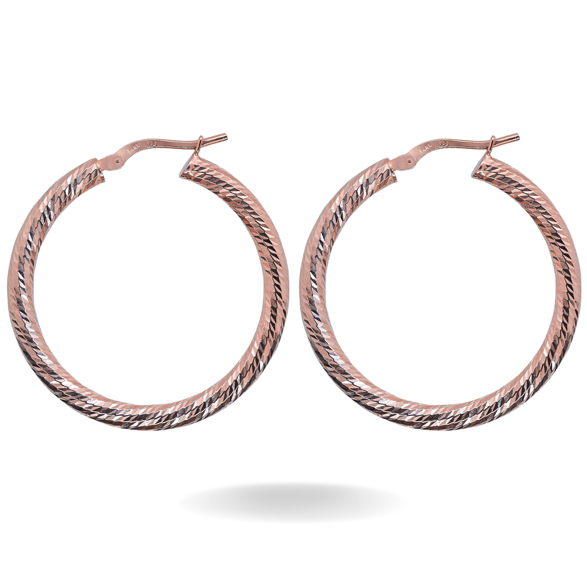14K ROSE GOLD DIAMOND-CUT HOOPS