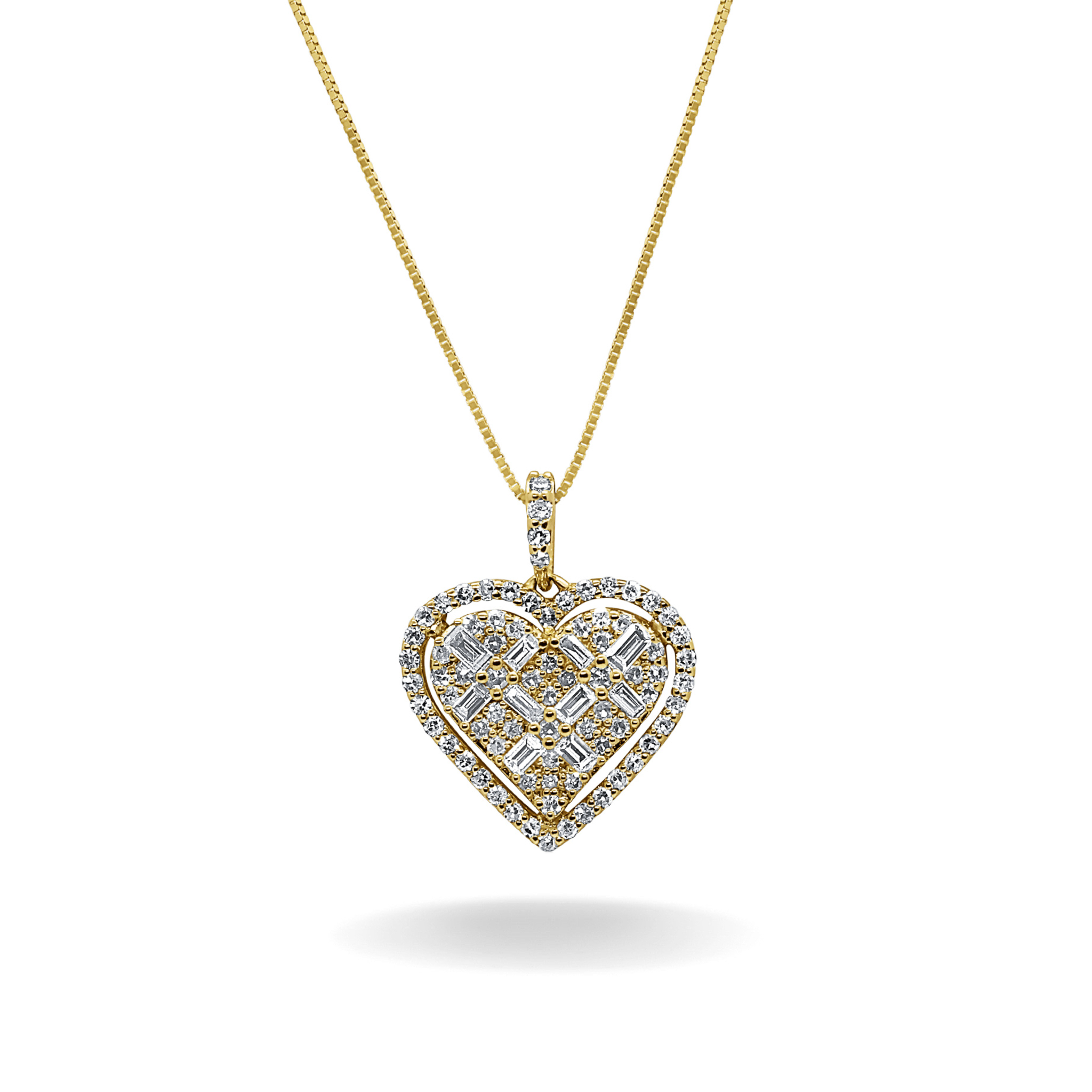 14K YELLOW GOLD MIXED DIAMOND HEART NECKLACE