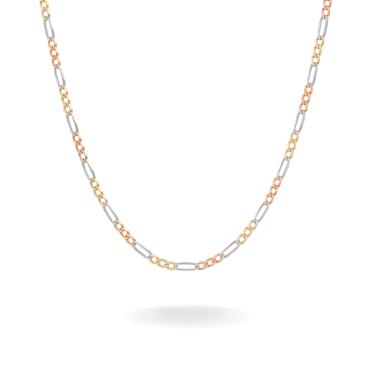 14K TRI COLOR DIAMOND CUT FIGARO CHAIN -1.5MM
