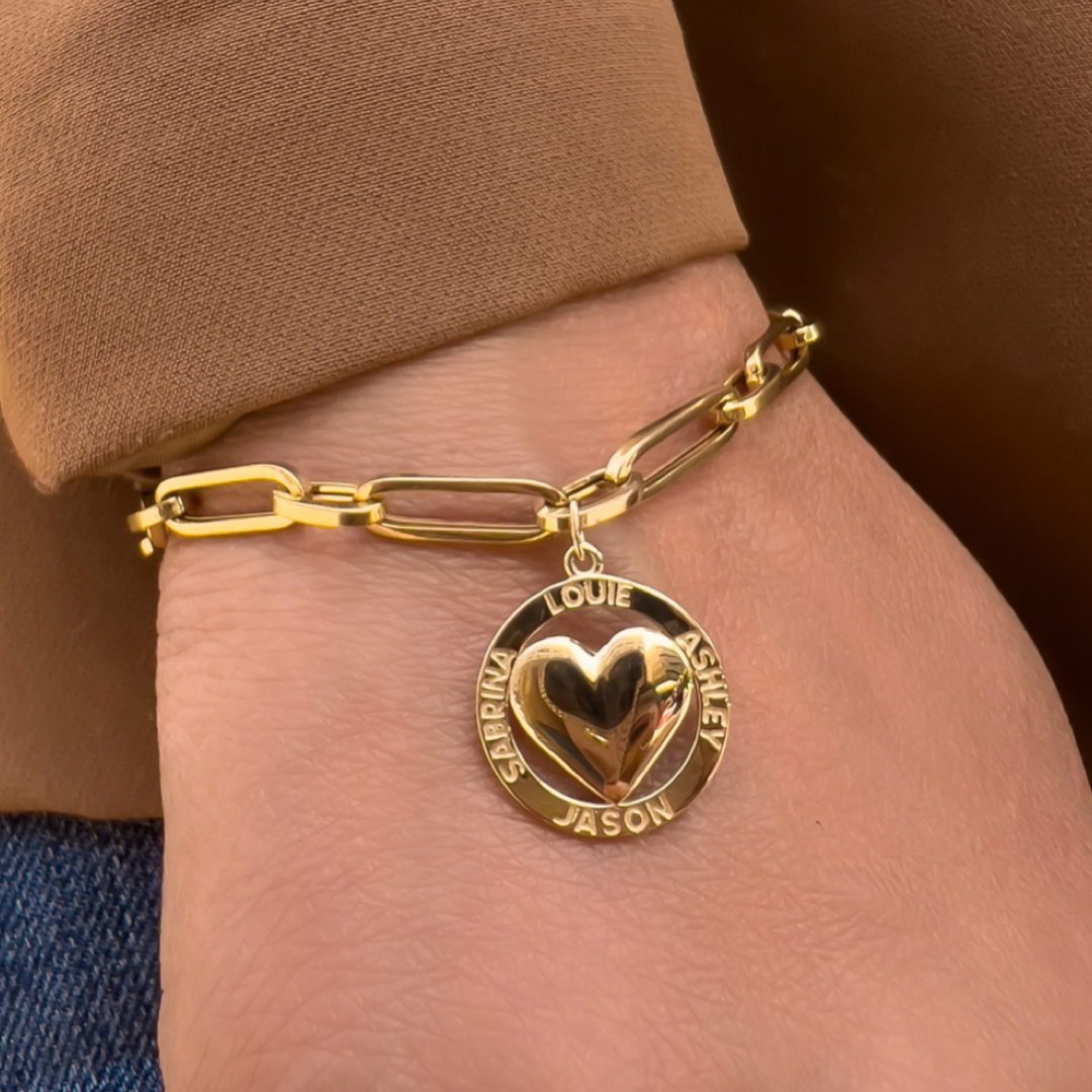 14K YELLOW GOLD MOM'S LOVE CUSTOM PAPERCLIP BRACELET