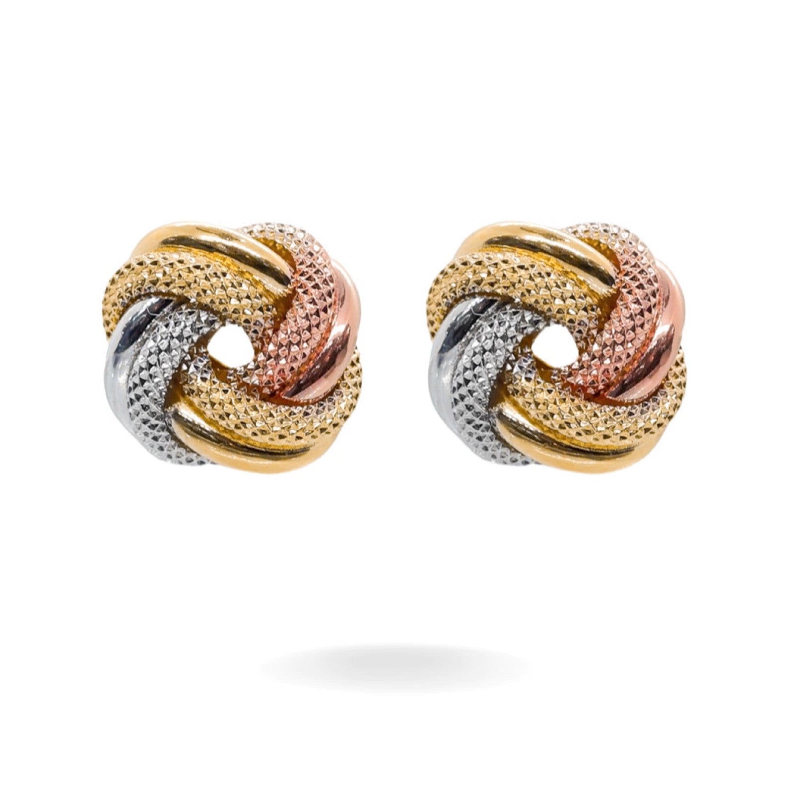 10K TRI COLOR GOLD KNOT STUD EARRINGS
