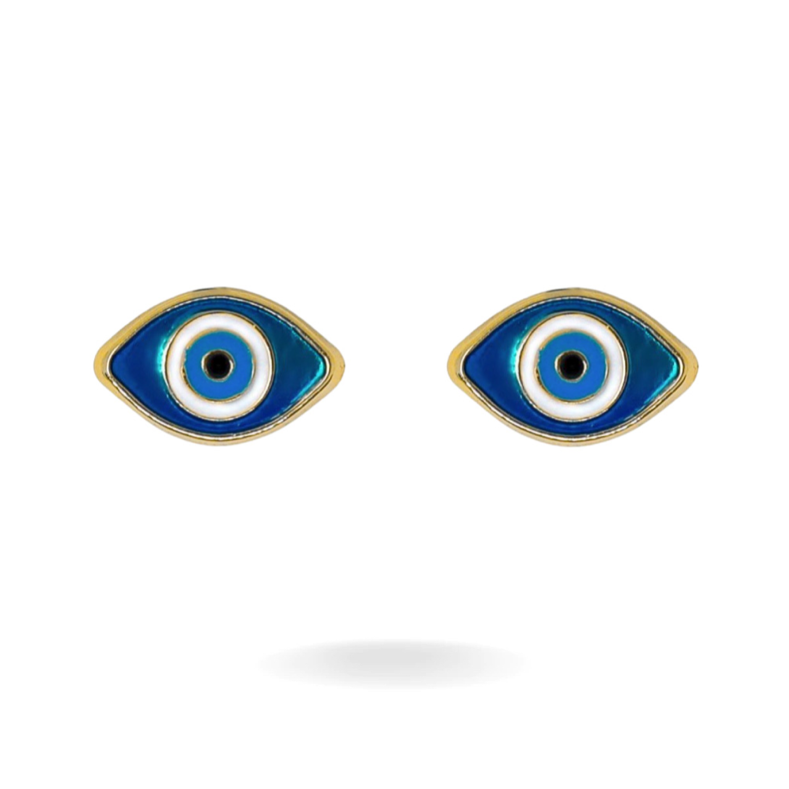 14K YELLOW GOLD BLUE EYE STUD EARRINGS