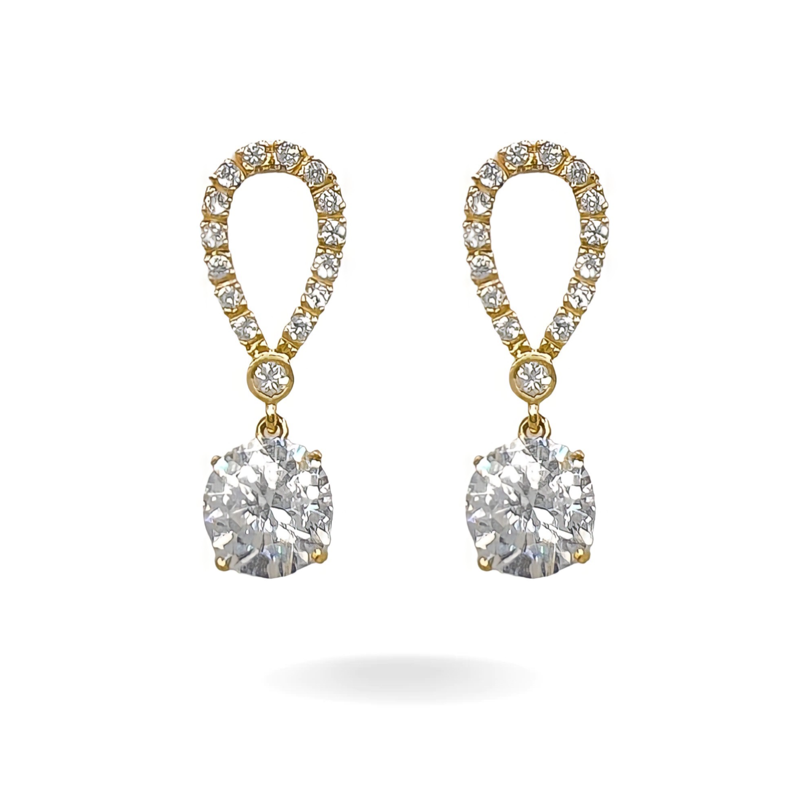 14K YELLOW GOLD PEAR SHAPE ROUND DROP EARRINGS