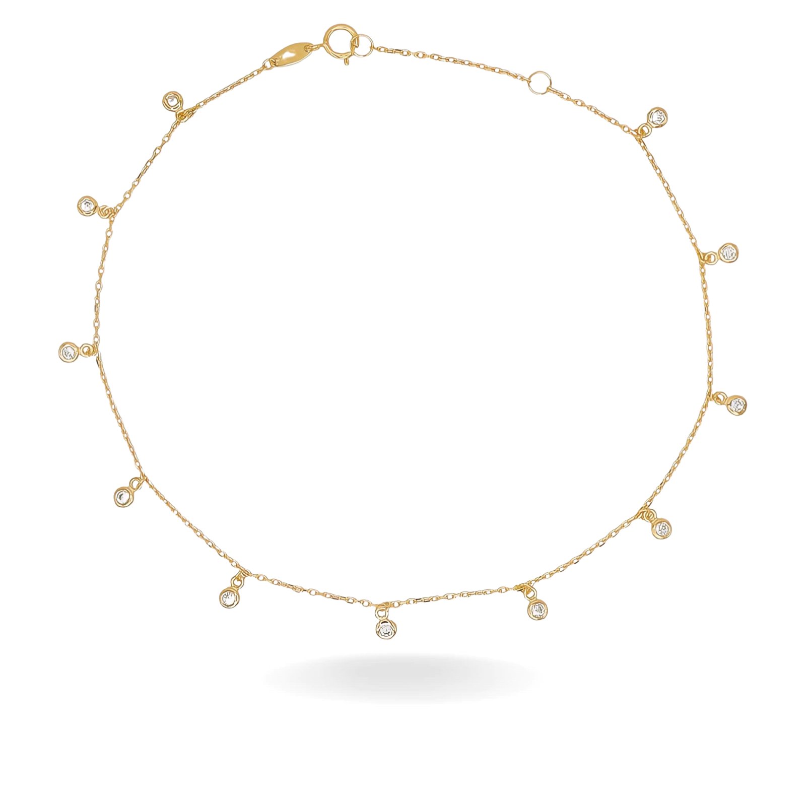 10K YELLOW GOLD DANGLING BEZELS ANKLET